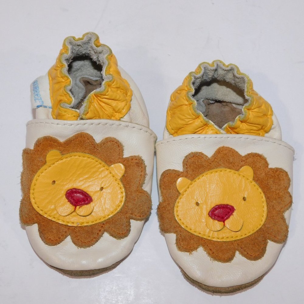Robeez Unisex Baby 0-6 months Tan Yellow Lion Soft Sole Shoe Newborn 6M Leather